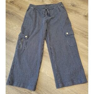 Rafaella Blue White Striped Nautical Resort Pull On Cropped Pants Women's Small‎